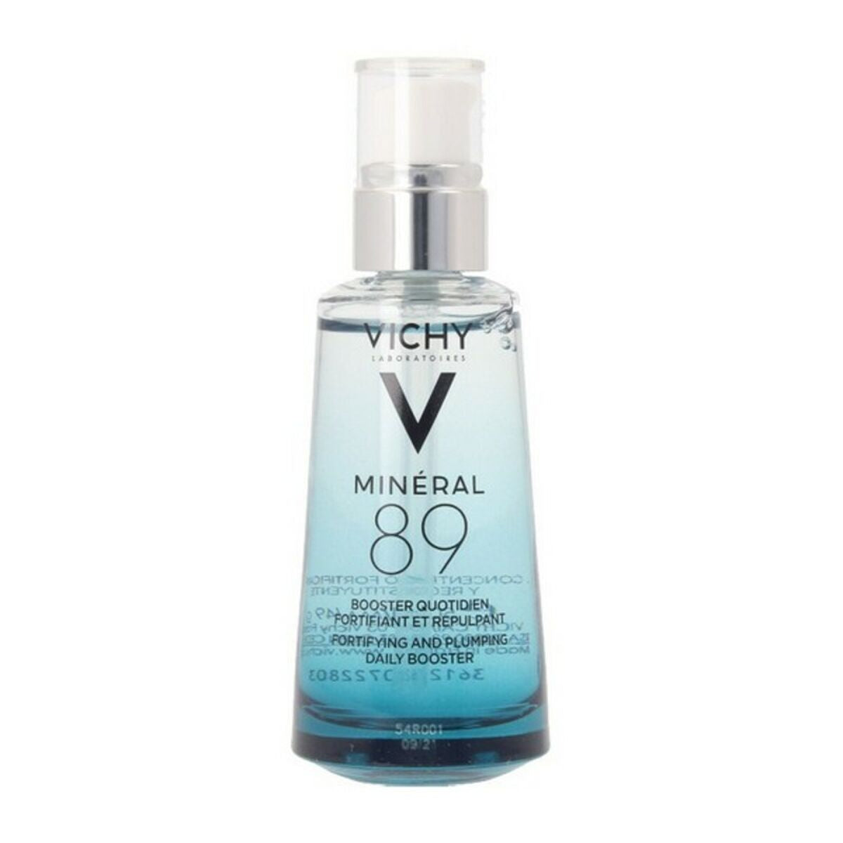 Vichy Mineral 89 Hydraterend Hyaluronzuur Serum 50ml flesje op witte achtergrond.