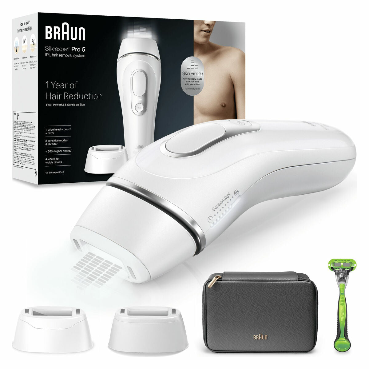 Braun Silk-expert Pro PL5145 IPL ontharingsapparaat compleet pakket met opzetstukken, Venus scheermes en luxe etui.